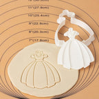 Flycalf Wedding Dress Cookie Cutter with Plunger Stamps Bridesmaid Bridal Shower Holiday PLA Baking Accessories 3" Cutter Molds for Kids Decorative Party Kitchen