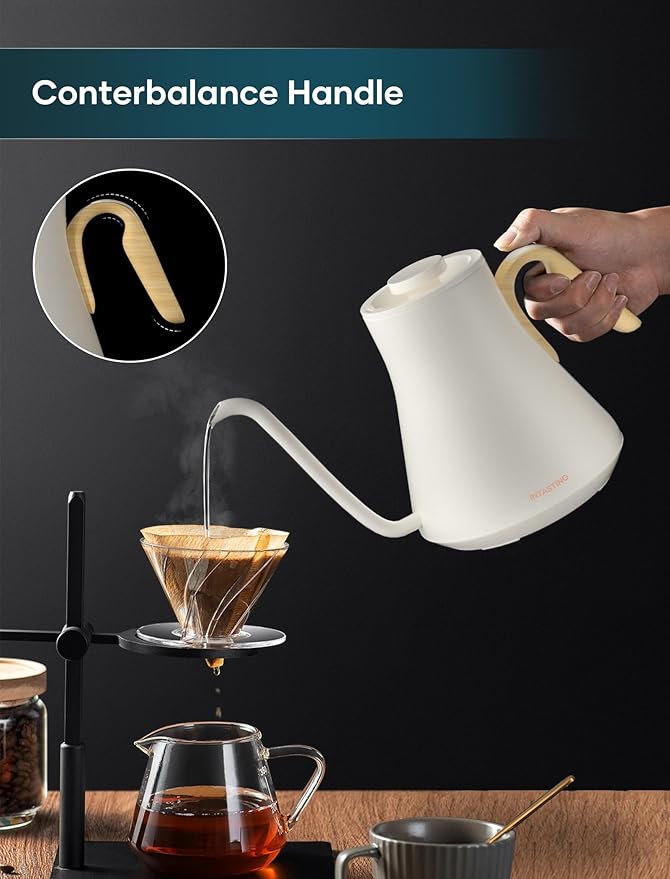 INTASTING Electric Kettle, Gooseneck Electric Kettle, ±1℉ Precise Temperature Control, Stainless Steel Interior, Quick Heating for Pour Over Coffee, Tea & Boiling Water, 0.9L (Cream)