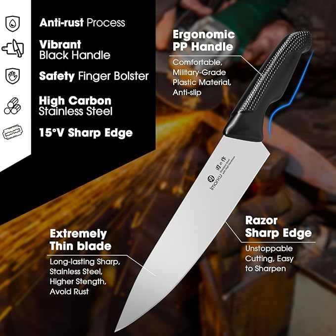 imarku Knife Set with Block, Sharp Knives Set with Built-in Sharpener, Stainless Steel Kitchen Knife Sets with Non-Slip Ergonomic Handle, Dishwasher Safe, 14 PCS Professional Knife Set for Gift, Black