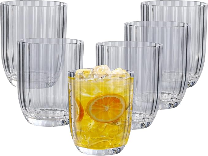 Acrylic Clear Highball Plastic Cups | Plastic Reusable Tumblers 15oz (Set of 6) | Stackable | BPA-free Tumblers | Shatterproof | Top-rack Dishwasher Safe