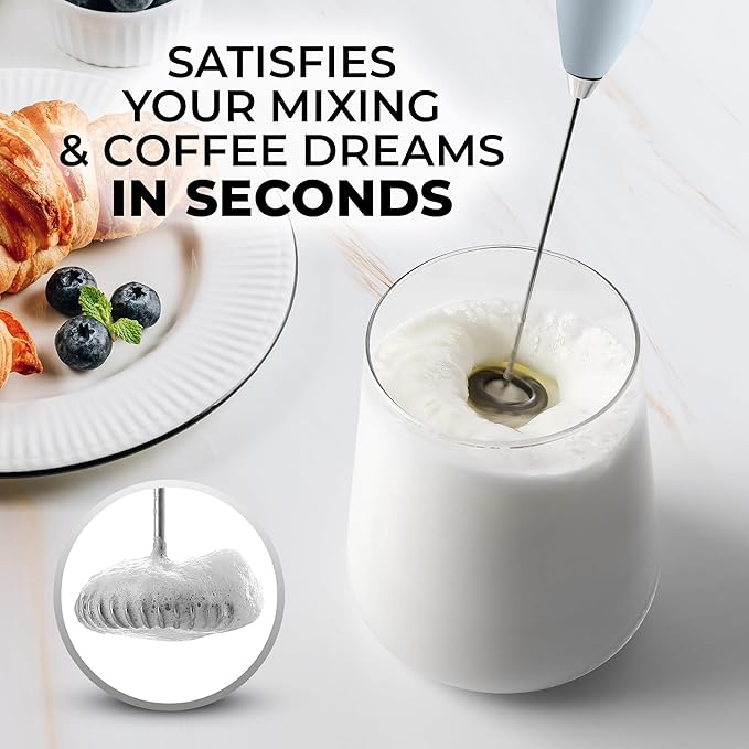 Zulay Powerful Milk Frother for Coffee with Powerful Motor - Handheld Frother Electric Whisk, Milk Foamer, Mini Mixer and Coffee Blender Frother for Frappe, Latte, Matcha, No Stand - Storm