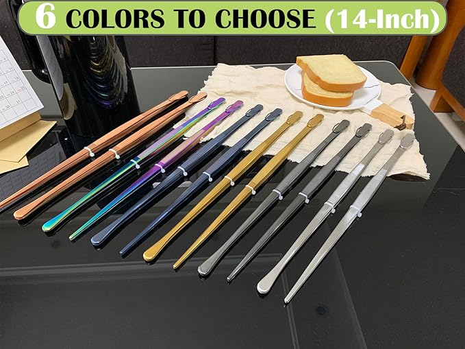 JETKONG 2 Pcs 14-Inch Food Tweezers Stainless Steel Tweezer Tongs Extra-Long Cooking Tweezers (Silver)