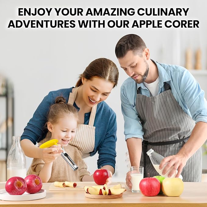 SCHVUBENR Premium Apple Corer Tool - Easy to Use and Clean - Sturdy Apple Core Remover with Sharp Serrature - Stainless Steel Corers for Apple and Pear - Core Fruits with Ease(Yellow)