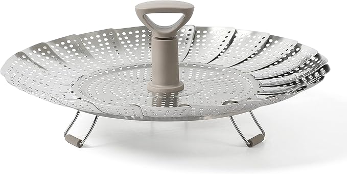 Martha Stewart Richburn 10.6-Inch Telescopic Folding Steamer Insert with Nylon Handle – Mirror Finish, Durable Stainless Steel Vegetable and Food Steamer