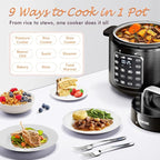 CARORI 9-in-1 Electric Pressure Cooker 6 Quart Black, Stainless Steel Pot, 12 Preset Functions with Touchscreen, Safe Steam Release, Stew, Slow Cook, Rice, Sauté, Warmer