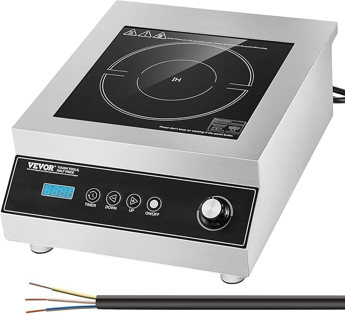 VEVOR Portable Commercial Cooktop, 5000W Induction Burner with 16 Temp Settings, Stainless Steel Countertop Induction Hot Plate with 4H Timer, Child Lock
