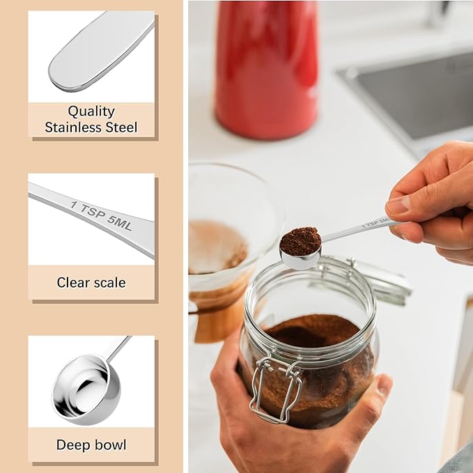 2PCS 1/2tsp(1/6tbsp, 2.5 ml) Single Measuring Spoon, Stainless Steel Individual Teaspoon, Metal Measure Scoop with Gift Box