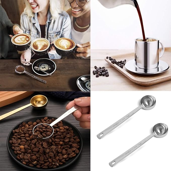 2-piece stainless steel tablespoon measure spoon, coffee scoop 1 tablespoon, long handle coffee scoop suitable for coffee powder and coffee making (silver-2pcs-15ml)