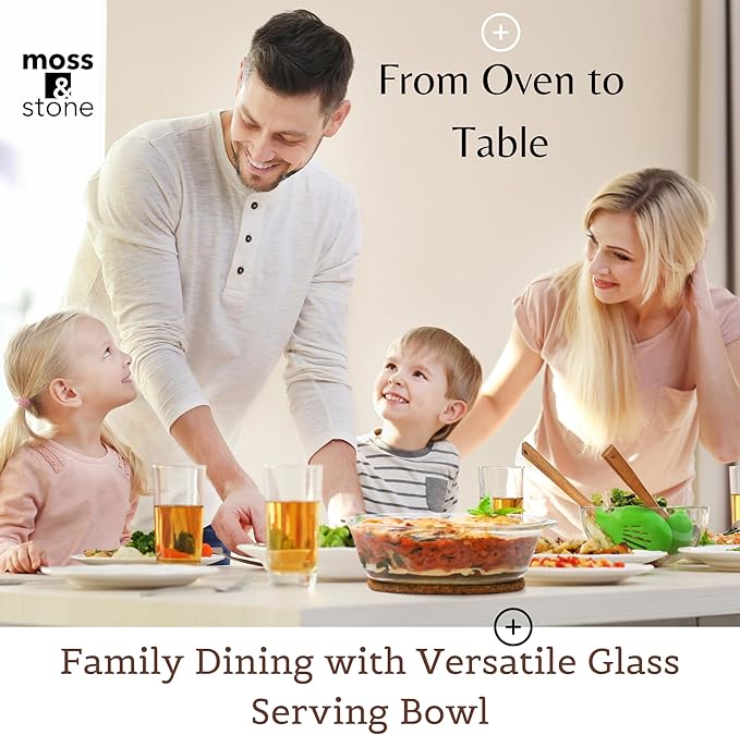 Moss & Stone 6-Piece Clear Glass Casserole Dishes for Oven With Lids, Durable Tempered Borosilicate Glass Bakeware Set, Microwave Safe, 3 Round Sizes for Cooking, Serving & Storage