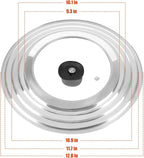 Universal Lids with Tempered Glass Top Fits 6, 7, 8 & 8.2, 9, 10, 11, 12, 12.5 Inch Cookware, Replacement Frying Pan Cover for Pots, Pans and Skillets, Cast Iron Lids for Space Saving