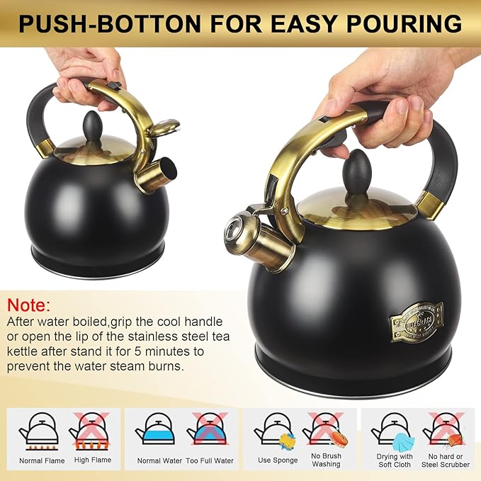 3Quart Whistling Tea Kettle Classic Teapot Stainless Steel Teakettle with Cool Grip for Stovetop