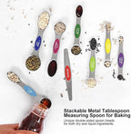 Multicolor Magnetic Measuring Spoons Set with Leveler - Stainless Steel, Stackable, Fits Spice Jars - For Baking Kitchen