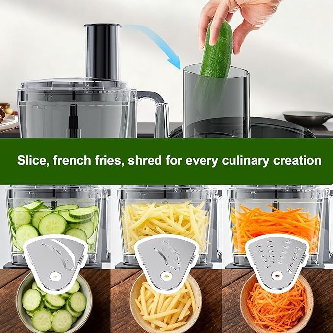 Camic Food Processor, 600W, Shredding and Slicing, French Fries Cutter, Kneading, Meat and Vegetable Chopping, Ice Crushing, 6 Presets, Easy to Operate and Clean for Home Use (Standard Version)