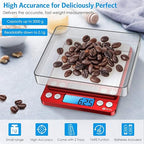 Digital Kitchen Scale, 3000g Pocket Cooking Scale with 0.1g Accuracy, Mini Food Scale, Pro Electronic Jewelry Scale with Back-Lit LCD Display, Tare & PCS Functions (Red, Batteries Included)