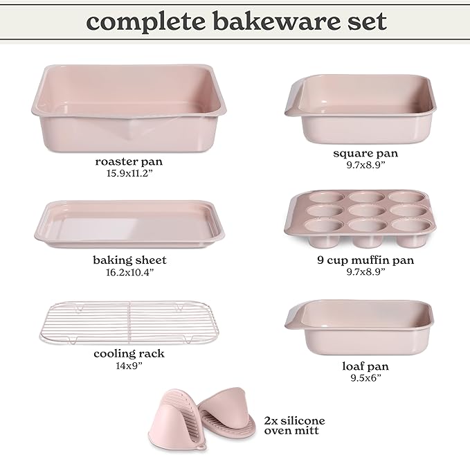 Country Kitchen Nonstick Stackable Bakeware Set - Deluxe Heavy Duty, Durable, Easy Release Baking Set, 8 Pcs, Pink