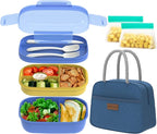 JBGOYON® Blue Bento Lunch Box Set - 3 Stackable Containers for Adults and Kids - Includes Lunch Bag, Leak-Proof and BPA-Free - Built-in Utensil Set and Snack Bag - Dishwasher Safe