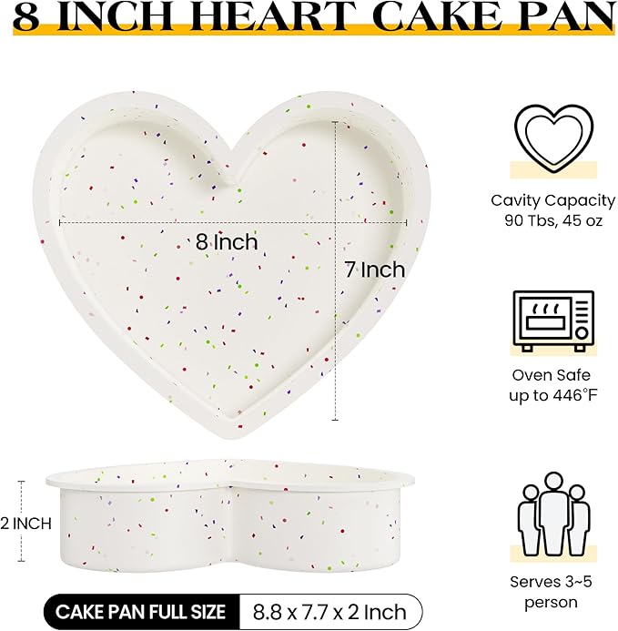 8 Inch Heart Shaped Cake Pans Large Heart Cake Pan Nonstick Silicone Molds for Baking Set of 3 (Cream)