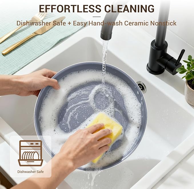 Ammeloo Ceramic Pots and Pans Set Non Stick, Non Toxic Cookware Set with Removable Handles, 18 Pcs Healthy Kitchen Cooking Set, Induction Ready, Dishwasher & Oven Safe, PFAS PFOA & PTFE Free