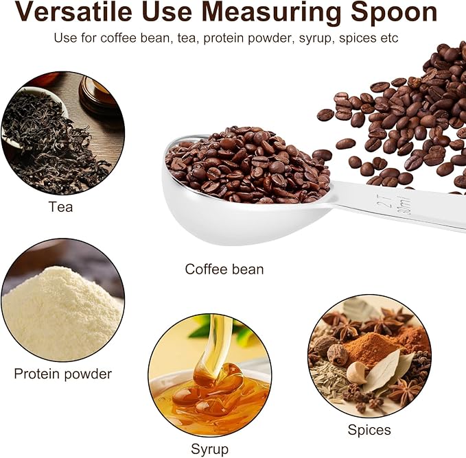 2Pcs Coffee Scoops, Premium 18/8 Stainless Steel Coffee Spoons, Set of 2 Short Handled (1 Tablespoon & 2 Tablespoon) Coffee Measuring Spoon for Ground Coffee, Tea and Powder by ES NATAURA