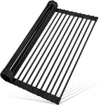 MERRYBOX Roll Up Dish Drying Rack, Silicone Wrapped Over The Sink Dish Rack Foldable Dish Drainer Anti-Slip Dish Racks for Kitchen Counter, Multipurpose Kitchen Sink Drying Rack, 18" x 13", Black