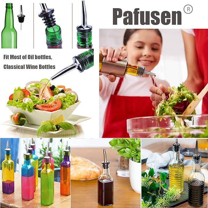 Pafusen 6 Pack Liquor Bottle Pourers, Liquor Pour Spout for Liquor Bottles, Stainless Steel Olive oil Dispenser Spout, Alcohol Pourer Spouts Dust Caps Long Covers, Gold