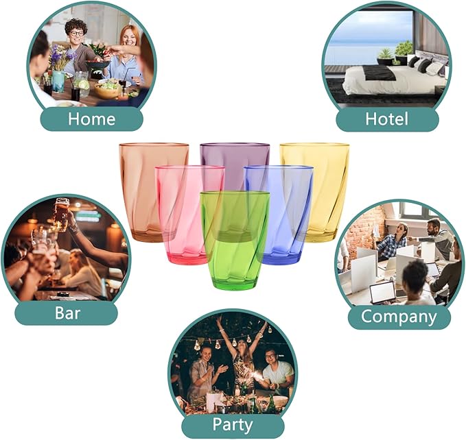 Topsky 12-ounce Plastic Water Tumblers | Set of 4 Transparent Unbreakable Drinking Glasses Clear Acrylic Reusable Juice Wine Cups for Home Picnic Party, Dishwasher Safe,Stackable