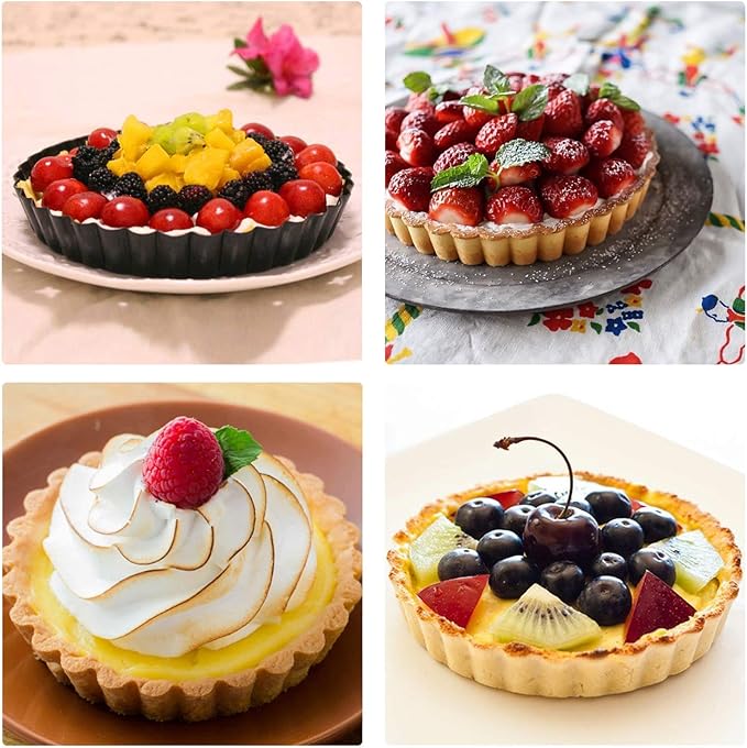 Beasea 6 Inch Tart Pan, 4pcs Small Pie Pans Removable Bottom Mini Tart Pans Non Stick Pie Pan, Loose Bottom Fluted Tart Pan Round Instant Pot Quiche Pan for Oven Baking
