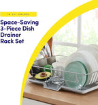 Space-Saving 3-Piece Dish Drainer Rack Set with Cutlery Holder - Maximize Kitchen Countertop Space, Silver