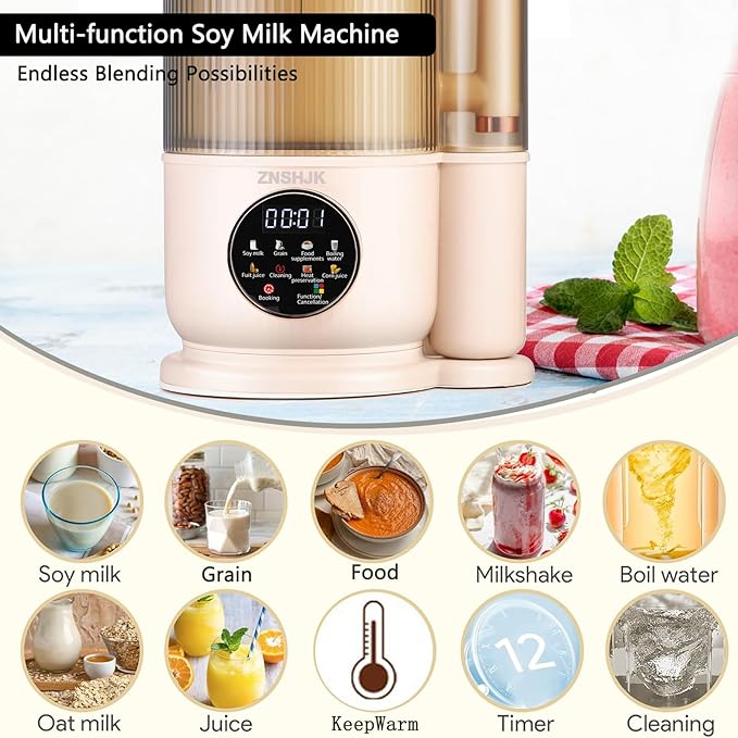 50oz Nut Milk Maker & Grinders, 10-in-1 Soy, Almond, Oat & Rice Milk Maker with 12 Stainless Steel Blades, Vegan Blender with Delay Start, Boil Water & Easy Self-Cleaning
