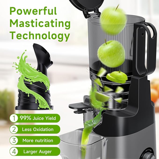 EanOruus Cold Press Juicer, 5.8" Wide Feed Chute Juice Extractor Machine with 400W, High Juice Yield, Slow Masticating Juicer for Whole Vegetables & Fruits, Dark Grey