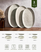 famiware Serving Platter, Oval 15.59/14.3/12.9 inch Serving Dishes for Entertaining, Serving Bowls, Dishwasher Safe, Stonware Serving Trays for Party, Turkey, Cheese, Reactive Glaze, Light khaki