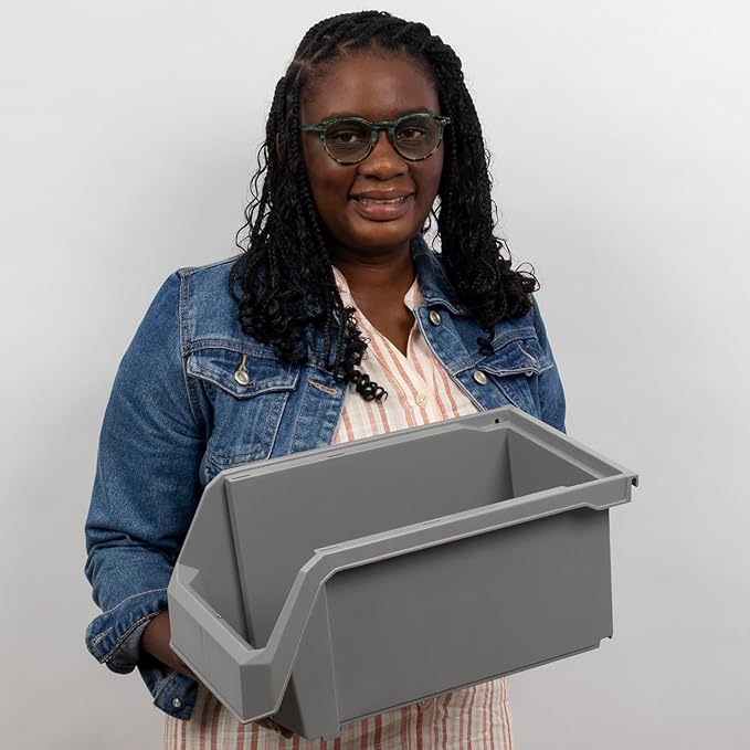Plastic Containers for Organizing and Storage Bins for Closet, Kitchen, Office, Garage or Pantry Organization, Stackable Bins, Large (14.8" x 8" x 7"), 6-Pack, Black