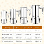 No Coating 6 Cup Thickened 304 Stainless Steel Moka Pot Stovetop Espresso Maker Italian Coffee Machine 300ml 10.1oz Suitable for Gas Induction Stovetop Greca Coffee Maker Percolator