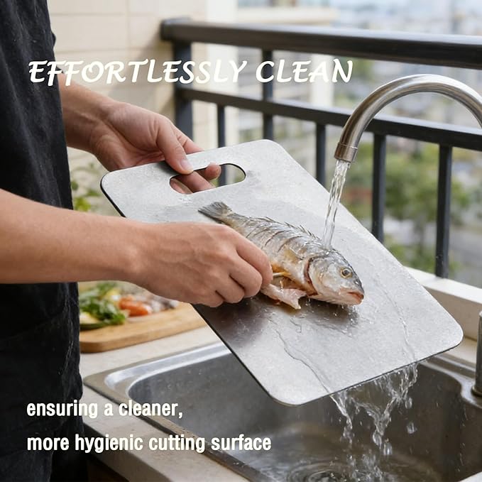 100% Pure Titanium Cutting Board, Titanium Cutting Boards for Kitchen Dishwasher Safe, Food-Grade Metal Meat Chopping Board Mat for Cooking Tasks and Outdoor Charcuterie Party (M, 12.2”×8”)