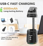 Portable Personal Blender for Smoothies, Protein Shakes, Frozen Drinks - 24Oz Blender Cup Bottle with Sip Spout, Travel Lid, USB-C Rechargeable, Cordless - Mini Small Blenders for Kitchen, Gym, Office