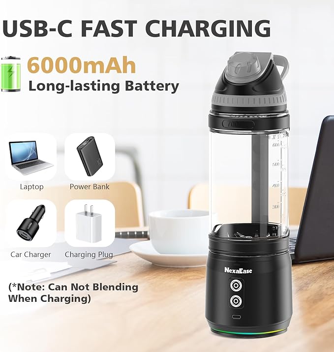 Portable Personal Blender for Smoothies, Protein Shakes, Frozen Drinks - 24Oz Blender Cup Bottle with Sip Spout, Travel Lid, USB-C Rechargeable, Cordless - Mini Small Blenders for Kitchen, Gym, Office
