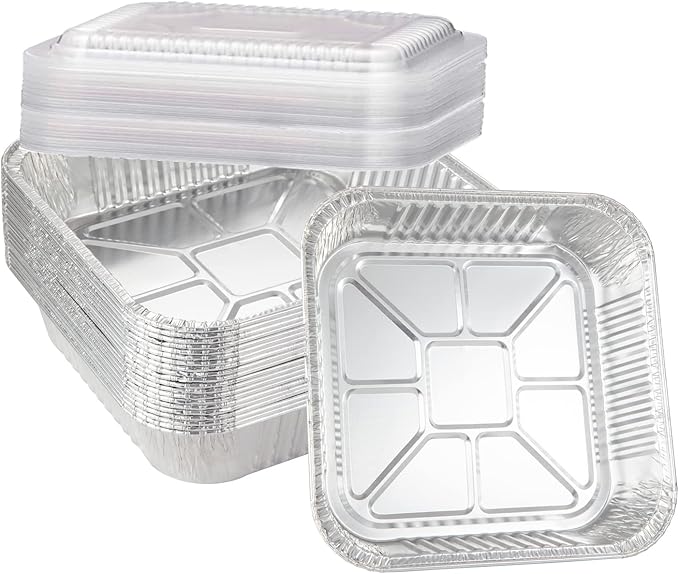 Waytiffer 20-Pack Disposable Aluminum Foil Tins - Heavy Duty Square Cake & Baking Pans with Plastic Dome Lids