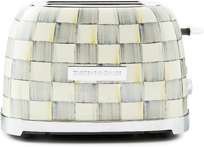 MACKENZIE-CHILDS 2-Slice Toaster, Decorative Toaster for Kitchen, Gray-and-White Sterling Check