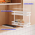 Mustorn Pull Out Spice Rack Organizer for Cabinet, 2 Tier Metal Slide Out Seasoning Organizer and Storage Heavy Duty Vertical Spice Rack Shelf Pullout for Kitchen Cabinets No Drilling(1 Pack, White)