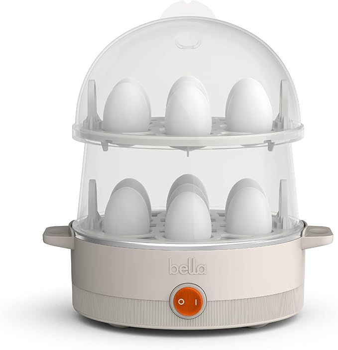 bella Electric Egg Cooker, 14 Eggs Capacity Tray, Double Stack, for Poached, Scrambled, Hard, Medium & Soft Boiled Eggs, Omelets and Steamed Dumplings, Auto Shutoff, 360 Watt, Oatmilk