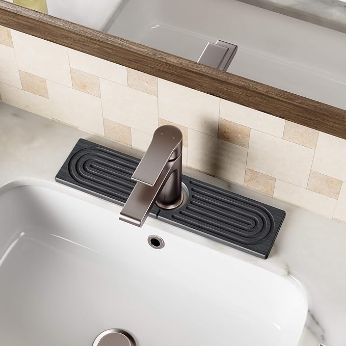 Stone Faucet Mat for Kitchen Sink, Diatomite Sink Protectors - Prevent Moisture Drying Stone Tray Fit Kitchen Counter & Bathroom Counter (Dark Gray, 15.8" x 4")