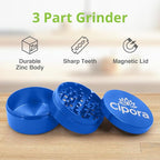 2.5" Manual 3-Piece Zinc Grinder with Large Bottom Chamber (Blue)