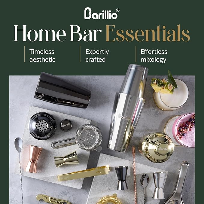 Barillio Bartender Kit Bag with Gold Cocktail Shaker Set - Waxed Canvas, Traveling Bar Tools Bag with 17-Pc Cocktail Kit - Travel Mixology Bartending Kits - Mobile Bar Roll with Strap & Accessories