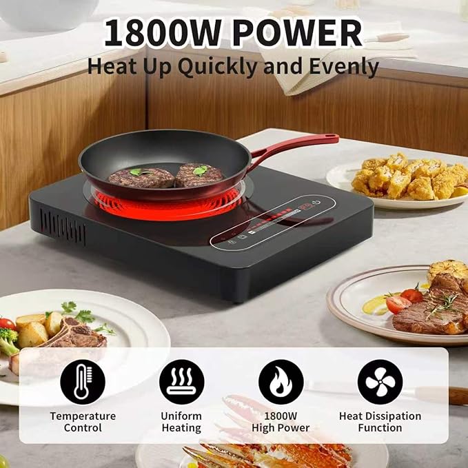 VBGK Single Burner Electric Cooktop,110V 1800W Electric Stove Top with LED Touch Control,10 Power Levels, 4 hTimer, Safety Lock,single burner cooktop Overheat protection