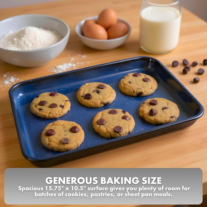 Emeril Lagasse Large Stoneware Baking Sheet – Non Stick Stoneware Cookie Sheet & Baking Tray, Oven Safe Baking Trays for Oven, Ceramic Sheet Pan, 15.75"