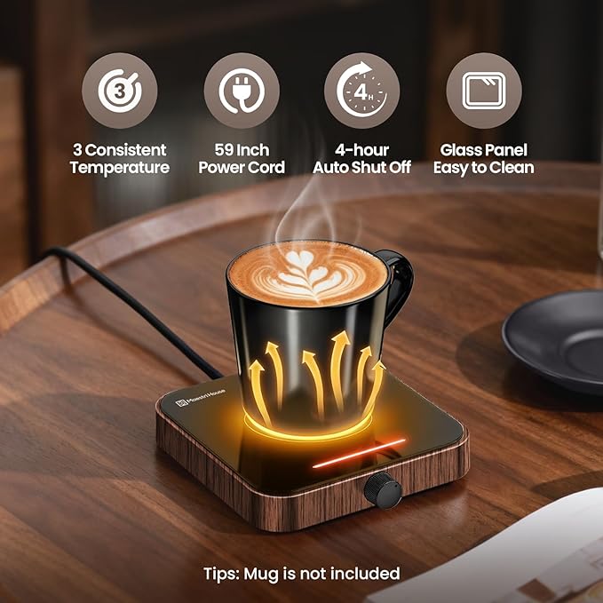 Maestri House Mug Warmer, Electric Coffee Cup Warmer for Desk with 3-Temp Settings,Auto Shut Off, Constant Temperature Heating for Beverage, Milk, Tea and Hot Chocolate at Home & Office (Wood Grain)