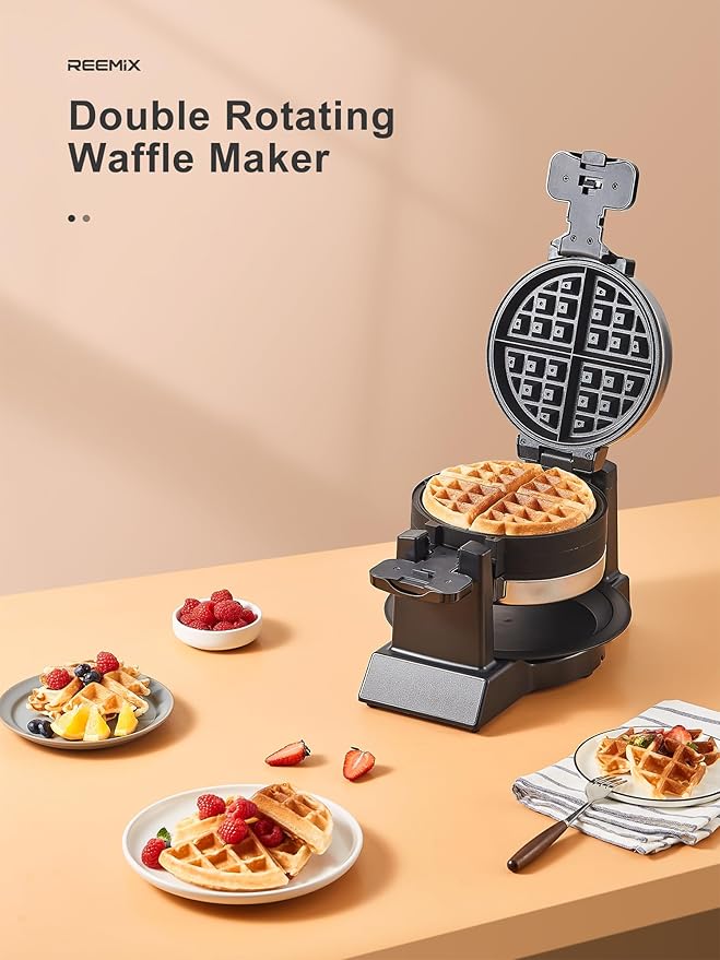 Classic Waffle Iron, Double Belgian Waffle Maker 180°Flip, 1400W Waffle Iron 8 Slices, Rotating & Nonstick Plates with Removable Drip Tray, Cool Touch Handles, Stainless Steel (8 Slices)