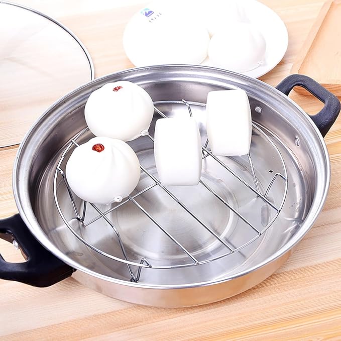 Steaming Rack, 2 Pack 7 Inch Round Food Grade Stainless Steel Steamer Plate for Food Steaming, Cooling and Roasting Cooking in Kitchen and Outdoors (18 cm)