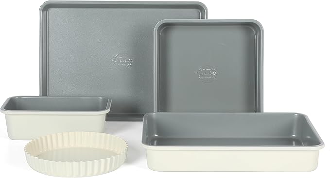 Sur La Table Kitchen Essential Carbon Steel Baking Pans Bakeware Set W/Premium PFOA, PFAS, PTFE Free Grey Non stick - Linen White Exterior