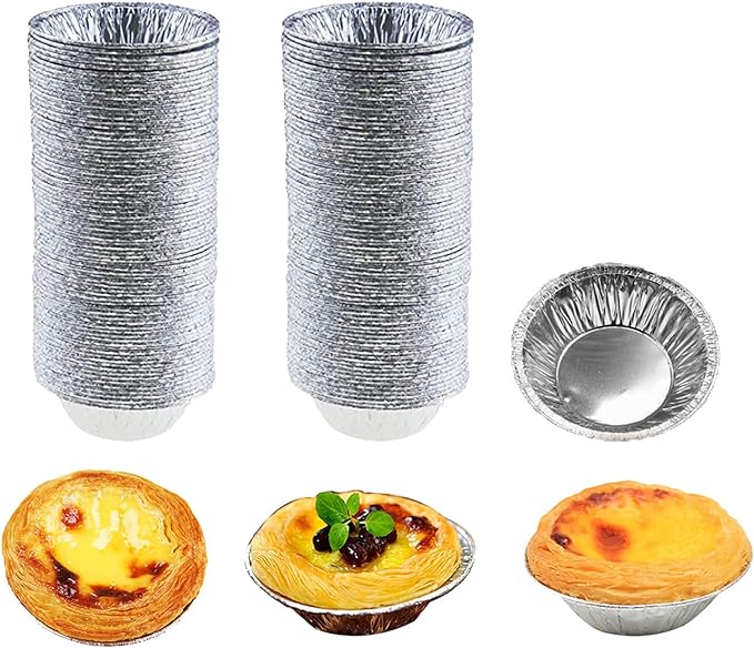 100 Pcs Aluminum Foil Mini Pans, Great for Baking Tarts, Quiche, Pudding, etc.